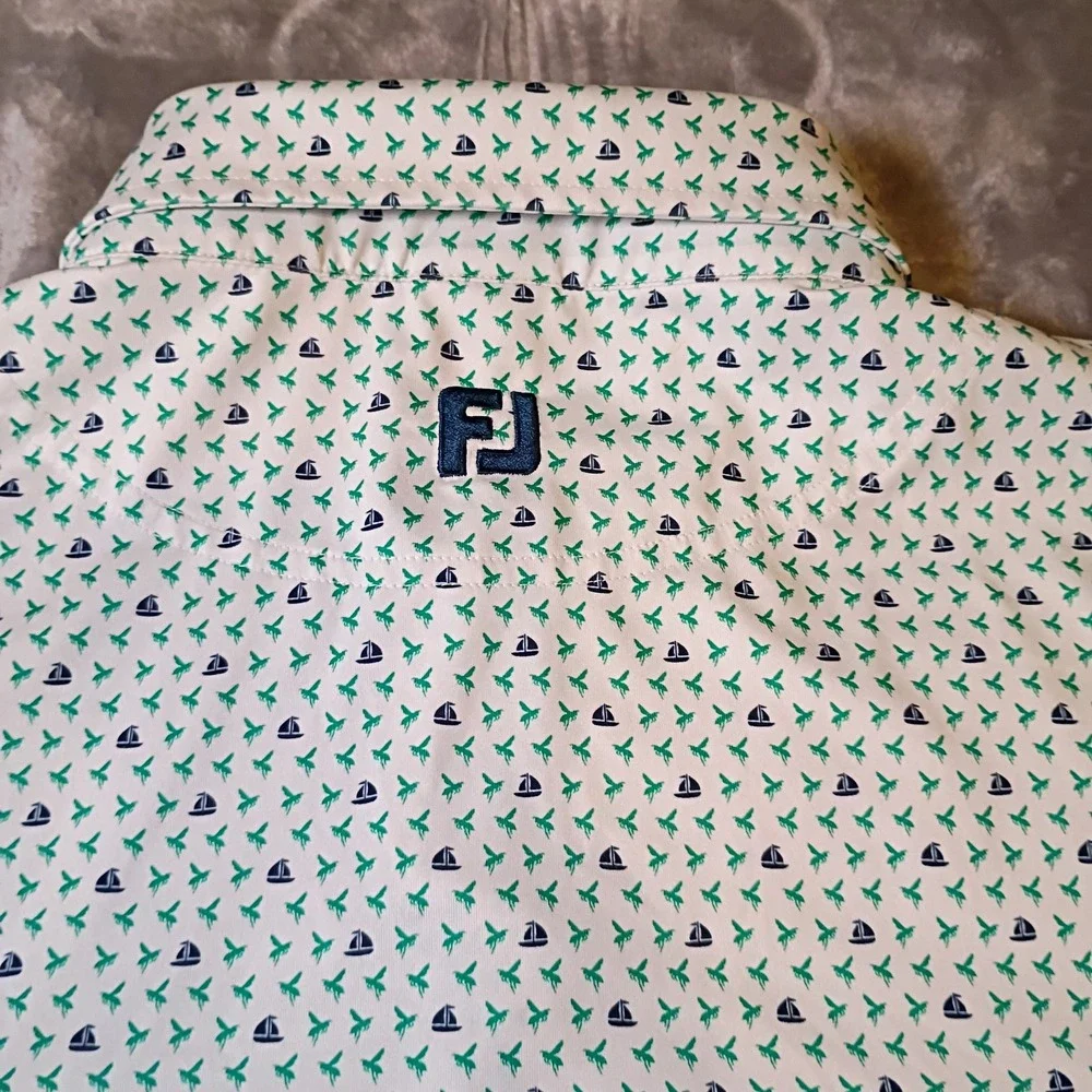 FootJoy TPC Scottsdale Mens 2XL Golf Polo Shirt White Sailboat Palm Tree Print